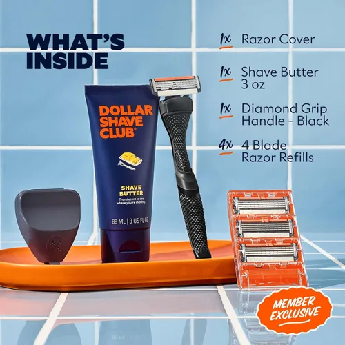 Miniatura 2 de Dollar Shave Club The Member Exclusive Shave Set 4 cartuchos de recambio de enjuague Swift, 1 mango (negro), 1 mantequilla de afeitar de 3 onzas