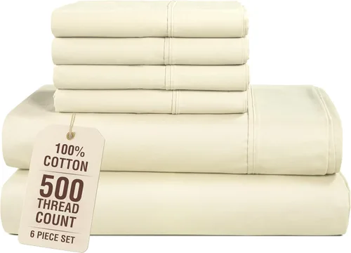 Miniatura 21 de Casa Platino Sábanas tamaño King de 500 hilos, satén suave, 100% algodón, sábanas de 6 piezas con sábana encimera, sábana bajera ajustable y fundas