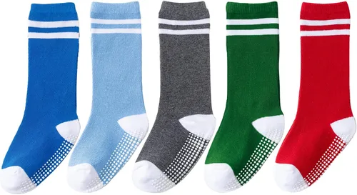 Calcetines altos hasta la rodilla para bebé calcetines de tubo antideslizantes 5 pares de calcetines de agarre atlético niños y niñas