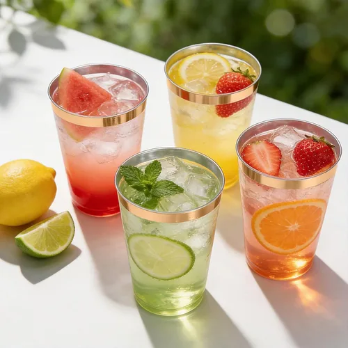 Miniatura 5 de N9R 72 vasos de plástico dorados, vasos de plástico transparente de 12 onzas con borde dorado, vasos desechables perfectos para fiestas, bodas