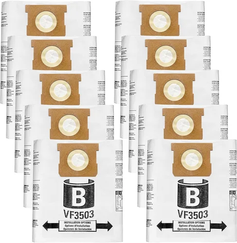 Bolsas de aspiradora Zibopon VF3503 compatibles con aspiradoras Ridgid de 5 a 10 galones húmedas/secas, Tamaño B (paquete de 10)