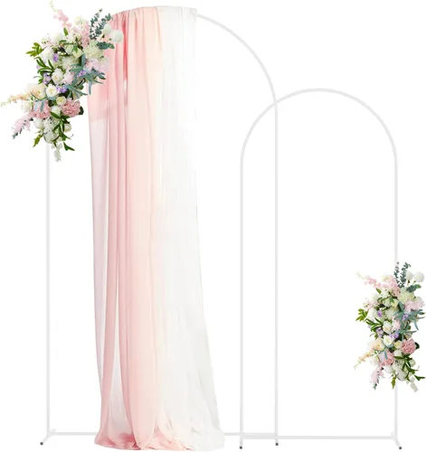 Asee'm Soporte de arco de boda de metal blanco (7.2 pies, 6 pies), juego de 2 marcos de fondo arqueados para ceremonias, fiestas, cumpleaños, baby