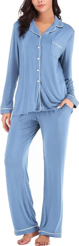 Miniatura 2 de Aamikast - Conjunto de pijama de manga larga con botones para mujer, ropa de dormir suave, conjuntos de descanso