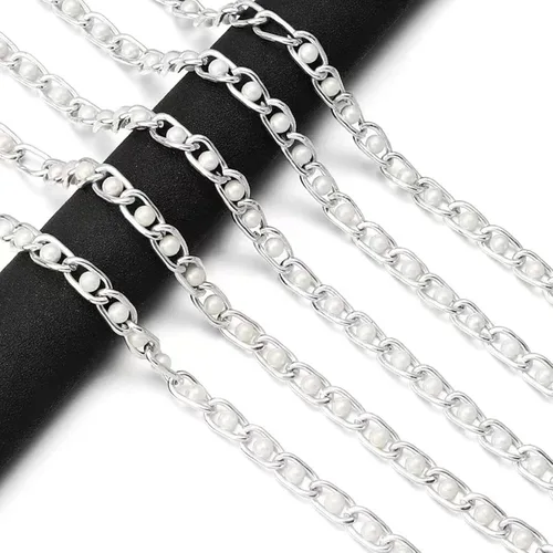 Miniatura 4 de N/C Cadenas de aluminio de 15 pies de eslabones de perlas de imitación, cadena de eslabones trenzados, cadenas de cable cruzado con colgante
