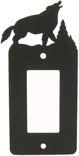 Miniatura 10 de Interruptor de luz de palanca Howling Wolves y placa de pared dúplex individual (palanca individual con potencia, negro) - Fabricado en Estados