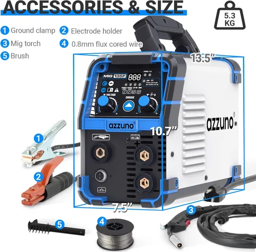 Miniatura 6 de AZZUNO Soldador MIG de 135 Amperios, Soldador Multiproceso 3 en 1 de 110V, Soldador de Núcleo Fundente, Máquina de Soldadura MIG de Flujo/Elevación