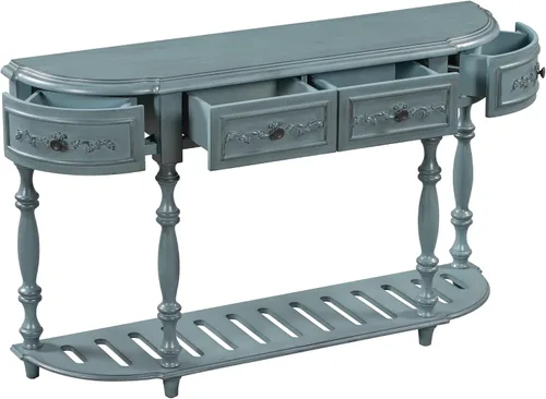 Miniatura 4 de P PURLOVE Consola curvada circular retro para sofá, mesa de entrada con 4 cajones y estante inferior para entrada, pasillo, mesa de estilo antiguo