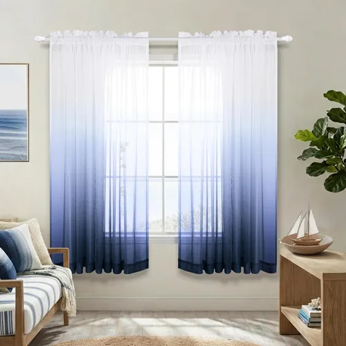 Miniatura 30 de KOUFALL Cortinas de ventana de baño para ducha, juego de 2 paneles de cortinas cortas transparentes en blanco y negro para cocina, dormitorio