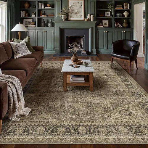 Miniatura 60 de Alfombra de área marrón lavable de 2 x 3 pies, alfombra vintage para entrada y cocina, antideslizante, suave, de pelo bajo desgastado, alfombra