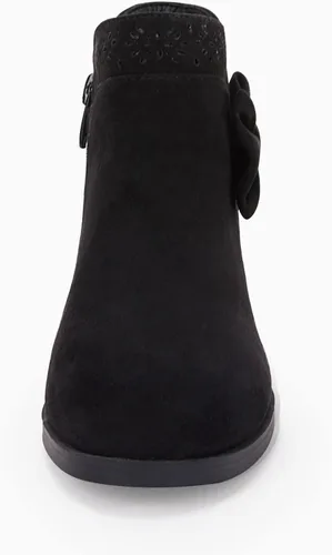 Miniatura 3 de Botas de tobillo con nudo de lazo para niñas y niños, gamuza sintética, corte en V, tacón bajo apilado, cremallera lateral, zapatos Chelsea
