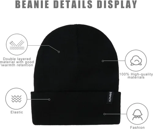 Miniatura 3 de Gorros de lana para mujeres y hombres, unisex, de punto suave, con puños, diseño de calavera, elástico, color sólido, sombreros de invierno