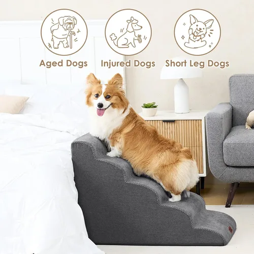 Miniatura 4 de EHEYCIGA Escalones Curvos para Perros para Camas Altas de 57.97 cm de Altura, 5 Escalones para Perros Pequeños y Gatos, Escalones para Mascotas