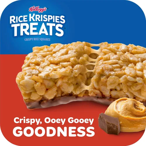 Miniatura 7 de Rice Krispies Treats Cuadrados de Arroz Crujiente, Barras de Aperitivos, Mantequilla de Maní Chocolateada, Caja de 10.8oz (14 Unidades)