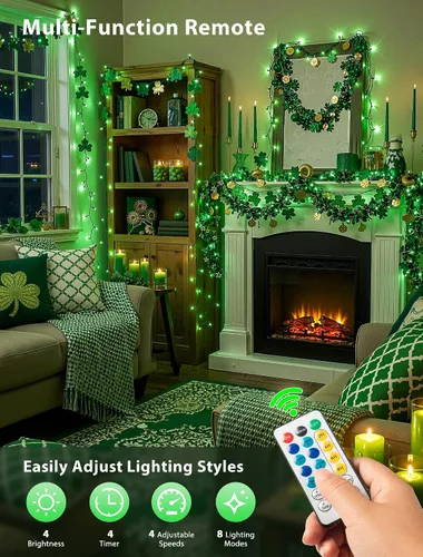 Miniatura 2 de Hopolon Guirnalda de luces para interiores y exteriores, 33 pies, 100 luces LED de Navidad con control remoto, cable verde conectable, luces