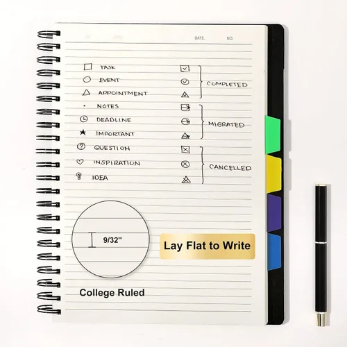 Miniatura 7 de CAGIE Cuaderno de 5 materias con rayas universitarias de 8.5 x 11 pulgadas, 240 páginas, cuaderno en espiral con pestañas divisorias, cuadernos A4