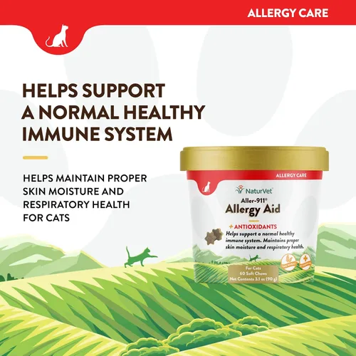 Miniatura 3 de NaturVet Aller-911 Allergy Aid Plus Antioxidantes para gatos - 60 masticables suaves Apoya el sistema inmunológico, la humedad de la piel