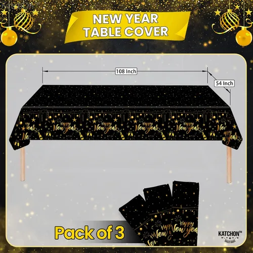 Miniatura 2 de KatchOn, Mantel de feliz año nuevo – 108 x 54 pulgadas, paquete de 3 Decoraciones de Año Nuevo 2026 Mantel de feliz año nuevo 2026