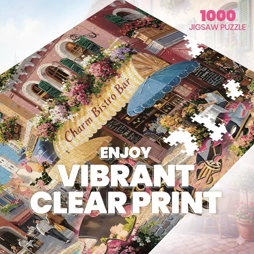 Miniatura 2 de Rompecabezas para adultos de 1000 piezas, Spring Italy Bistro Flower Street Landscape, rompecabezas de 1000 piezas para adultos mayores