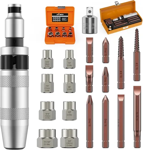 Miniatura 10 de XEWEA Juego de 14 piezas de extractor de pernos, juego de zócalos extractores de pernos rayados de impacto de 3/8" para quitar pernos y tuercas