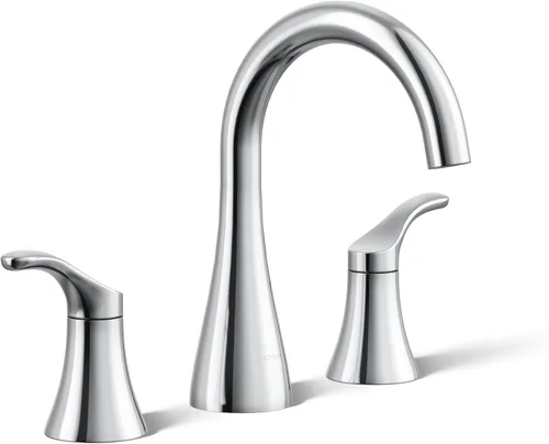 Miniatura 8 de KOHLER K-27390-4N-CP Simplice® - Grifo para lavabo de baño, dos manijas de palanca y drenaje clicker, grifos de baño, 0.5 GPM, cromo pulido