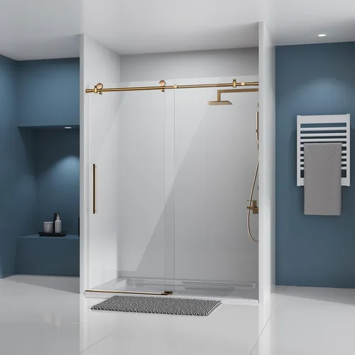 Miniatura 12 de DELAVIN Puerta de regadera sin marco de 56-60 pulgadas, puerta de regadera corredera para baño, vidrio templado transparente de 5/16 pulgadas (8mm)