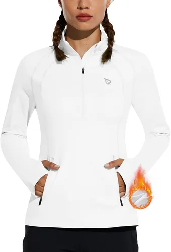 baleaf Chaqueta de forro polar para mujer con media cremallera para clima frío, camisetas térmicas, tops atléticos para entrenamiento de invierno