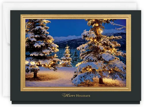 The Gallery Collection, Paquete de 25 tarjetas, tarjetas de Navidad con sobres forrados con papel de aluminio (bosque navideño brillante), para