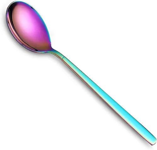 HOMQUEN Juego de 4 cucharas de postre arcoíris de acero inoxidable de 7.5 pulgadas de diseño moderno, chapado en titanio colorido, apto para