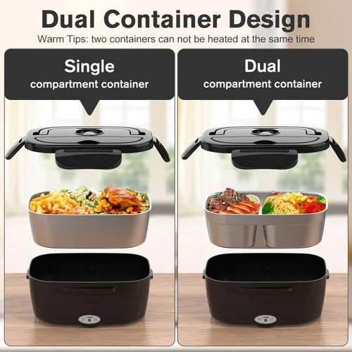 Miniatura 2 de Vabaso Electric Lunch Box for Adults, 80W Heated Lunch Box with Dual 1.5L Stainless Steel Containers, Portable Food Warmer for Men Work Car Truck