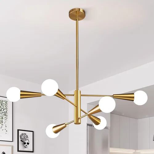 Miniatura 13 de KAISITE Lámpara de Araña Moderna Sputnik Luz de Techo 8 Luces Lámpara de Araña Dorada Luz de Comedor Sobre Mesa Altura Ajustable Lámpara de Araña