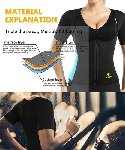 Miniatura 4 de Chaleco de neopreno para mujer, con mangas, para hacer ejercicio, moldeador de cuerpo, camiseta deportiva sin mangas Negro