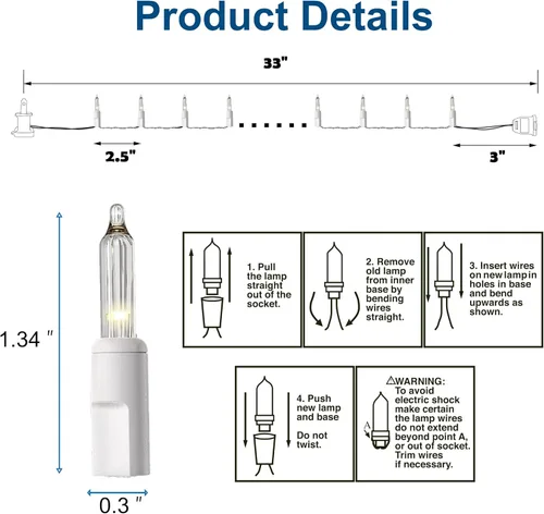 Miniatura 3 de Luces de Navidad, luces transparentes para exteriores, cable blanco, 150 luces de 120 V con certificación UL, incandescente, mini cadena de luces
