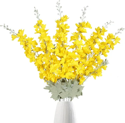 Miniatura 22 de IPOPU 6 PCS Flores Artificiales de Delfínium Flores Artificiales de Espuela de Cordero Flores de Seda de 85 cm de Tallo Largo para Arreglos de Boda