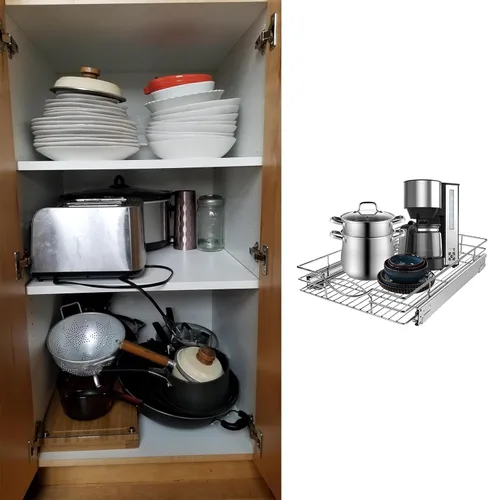 Miniatura 6 de Sikarou Organizador de gabinete extraíble, estantes extraíbles de gabinete de cocina resistente, cesta de alambre deslizante para armarios
