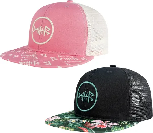 Miniatura 17 de BASSDASH Paquete de 2 gorras de camionero de ala plana con parte trasera de malla ajustable para hombres y mujeres para pesca y caza