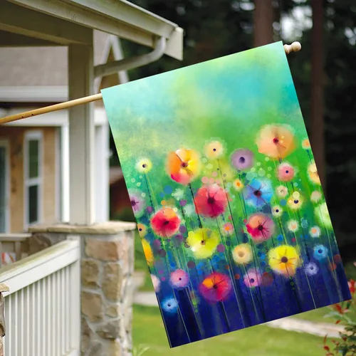 Miniatura 3 de Bandera abstracta de acuarela para primavera y verano, flores verdes de temporada, 28 x 40 pulgadas, poliéster de doble cara de bienvenida, bandera