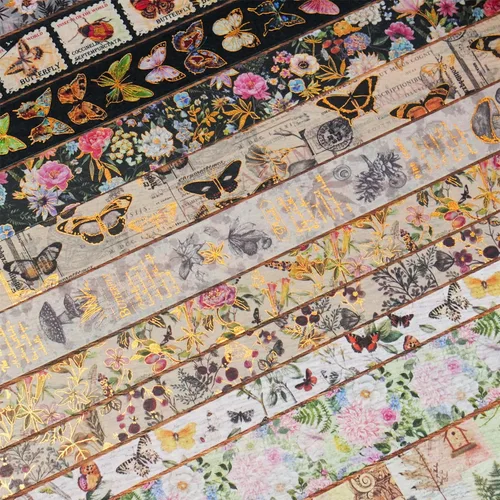 Miniatura 3 de Juego de 18 rollos de cinta washi con diseño de mariposa, de lámina dorada, para manualidades, manualidades, diarios, planificadores, álbumes
