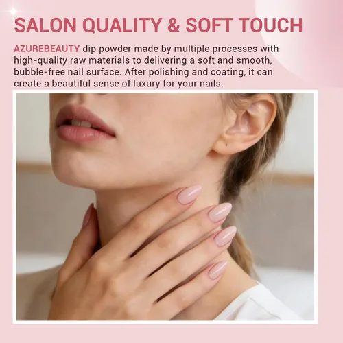 Miniatura 5 de AZUREBEAUTY Kit de iniciación de uñas en polvo de inmersión, 4 colores con purpurina rosa suave, arte de uñas francés, con capa base, capa superior