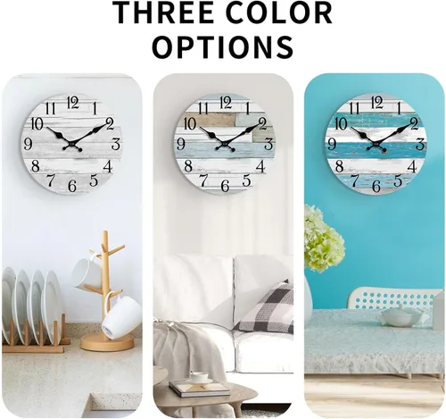Miniatura 3 de KECYET Reloj de pared con pilas de 14 pulgadas para exteriores, estilo de playa grande, color azul, costero, retro, silencioso, sin tictac, Azul