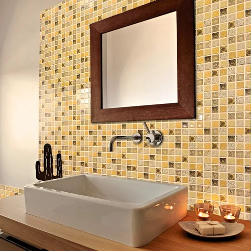 Miniatura 2 de Dundee Deco PG7053 Mosaico de cuadros envejecidos de imitación amarillo marrón oscuro, 3.1 pies x 1.6 pies, panel de pared 3D de PVC, decoración