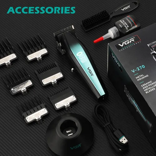 Miniatura 7 de VGR 270 cortapelos para hombres profesionales, de bajo ruido, inalámbrica, de alta velocidad, 9000 RPM, cuchilla de cerámica de decoloración fresca