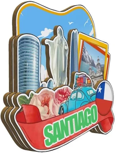 Miniatura 2 de Santiago - Imán de Chile para nevera de madera 3D, monumentos coleccionables de viaje, decoración hecha a mano, 4181