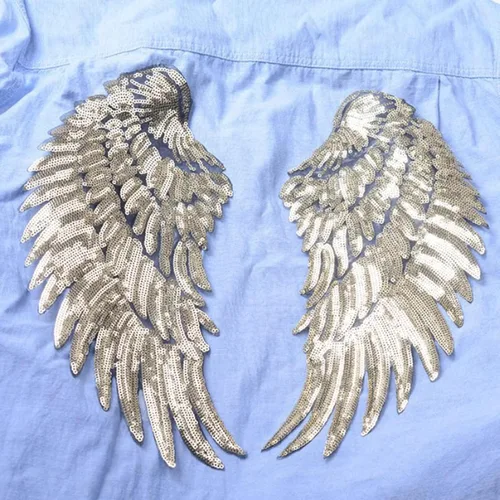 Miniatura 2 de Parches de lentejuelas de alas de ángel, 2 pares de parches bordados para planchar, apliques bordados para bricolaje, accesorios de decoración