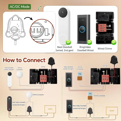 Miniatura 4 de Timbre de puerta inalámbrico compatible con Blink Video Doorbell (1.ª y 2.ª generación), receptor de enchufe para interiores y kit de transmisor