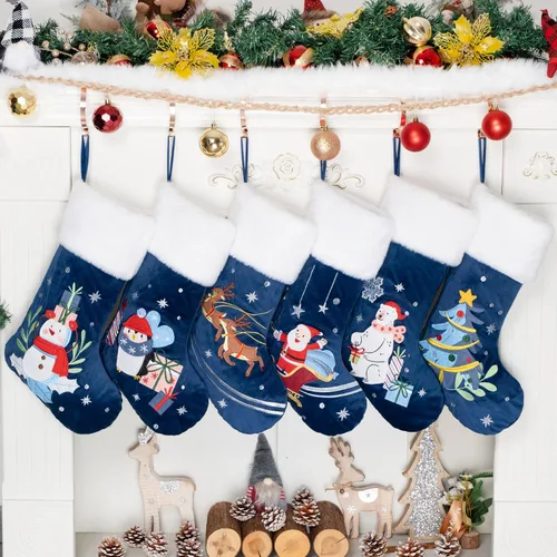 Miniatura 16 de LUBOT Juego de 4 medias de Navidad grandes para la familia, 20 pulgadas, silueta de búfalo rojo a cuadros para colgar en la chimenea, decoración