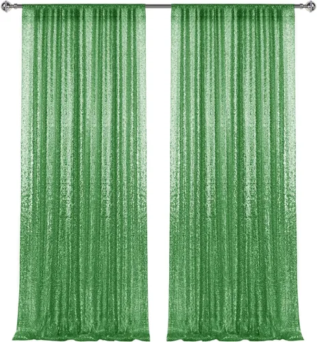 Miniatura 36 de 2 paneles de cortinas de fondo de lentejuelas verdes de 8 pies, cortinas de fondo de fotografía con purpurina para decoración de Navidad, boda