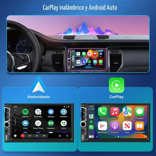 Miniatura 2 de Estéreo de Coche de 7" Doble DIN con Apple CarPlay Inalámbrico, Radio de Coche Integrado Bluetooth 5.2, Pantalla Táctil IPS 1024x600, Radio FM