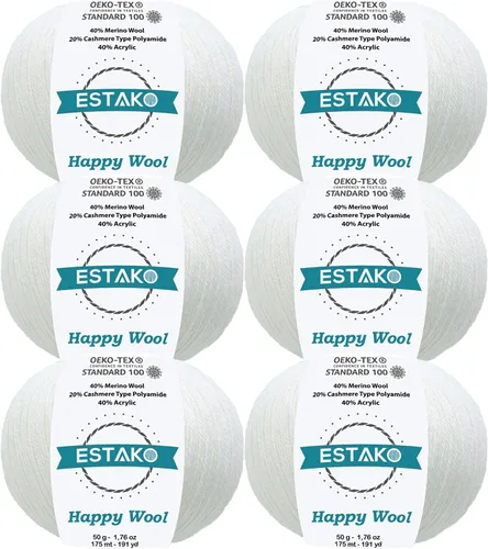 Miniatura 40 de Estako Happy Wool (paquete de 2 madejas) 40% lana merino 20% cachemira tipo poliamida 40% acrílico peso fingering hilo suave para tejer y crochet