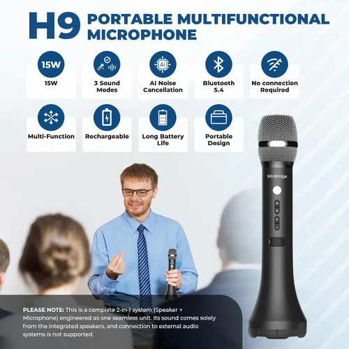 Miniatura 2 de Amplificador de voz inalámbrico Bluetooth, micrófono profesional inteligente con cancelación de ruido, micrófono de mano/escritorio de 15W con 3