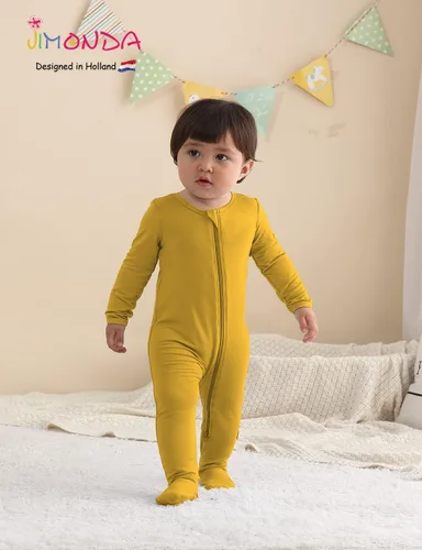 Miniatura 27 de Jimonda Pijama de bambú para bebé, unisex, para niños y niñas, de una pieza, manga larga, cierre de cremallera de 2 vías, mameluco